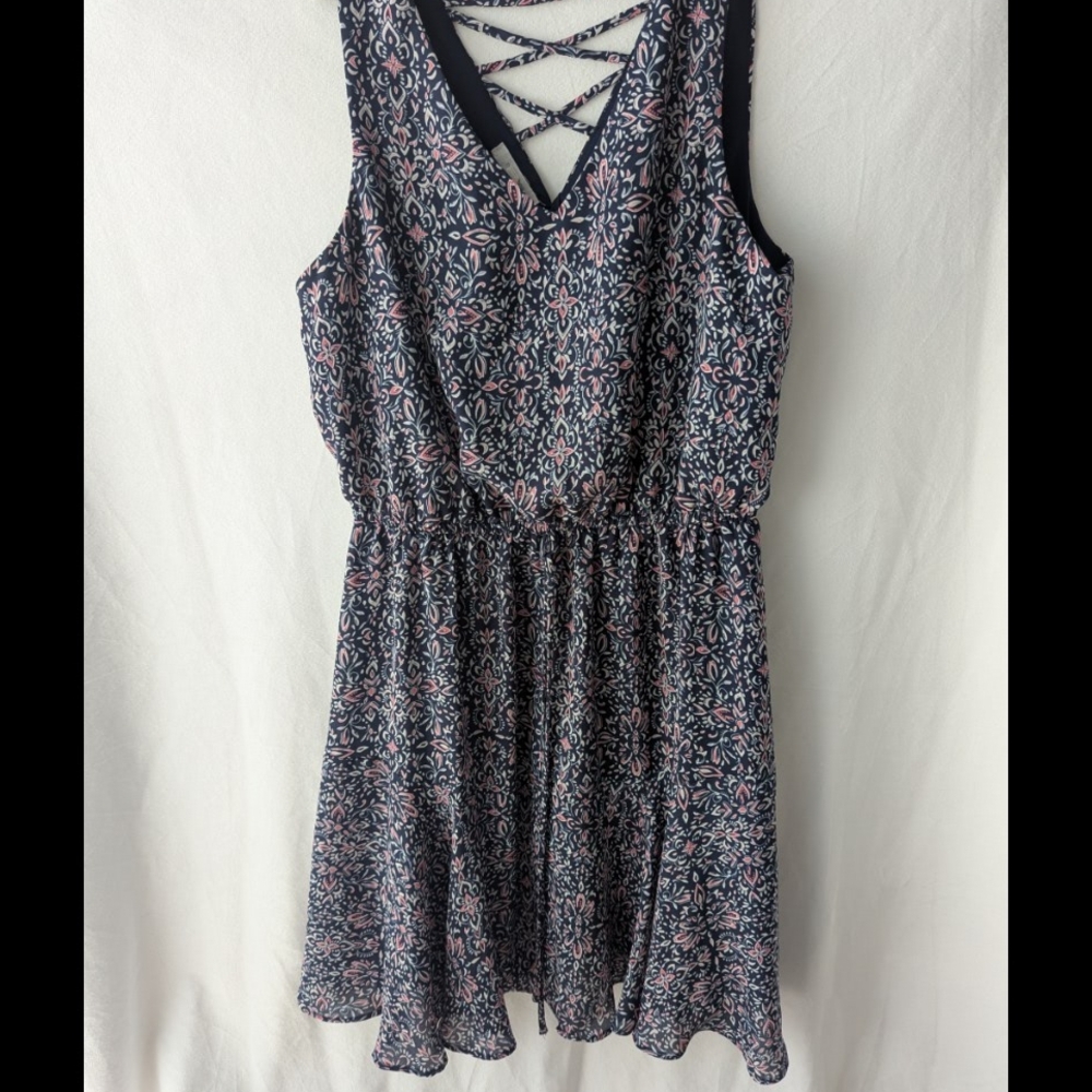 Maurices Navy and Pink Patterned Dress